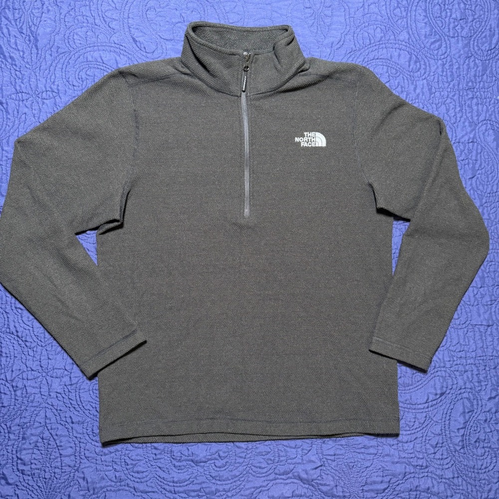The North Face Mens Gray Quarter Zip Fleece Pullover Textured Grid Size Medium